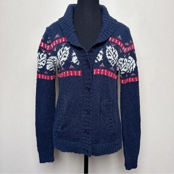 Tommy Bahama Womens  Xsmall Tropical Fair Isle Cardigan Ocean Deep - Picture 2 of 16
